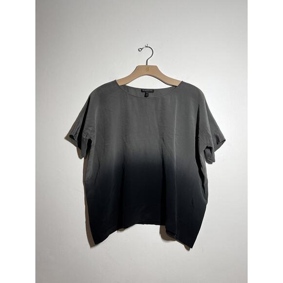 Eileen Fisher EUC Gray Black Ombre Silk Short Sleeve Top Shirt Blouse PP 2P-4P - Picture 1 of 5